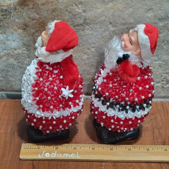 Vintage Folk Art Hand Beaded Dancing Mrs Claus & Santa Claus Christmas Decor - Picture 10 of 11